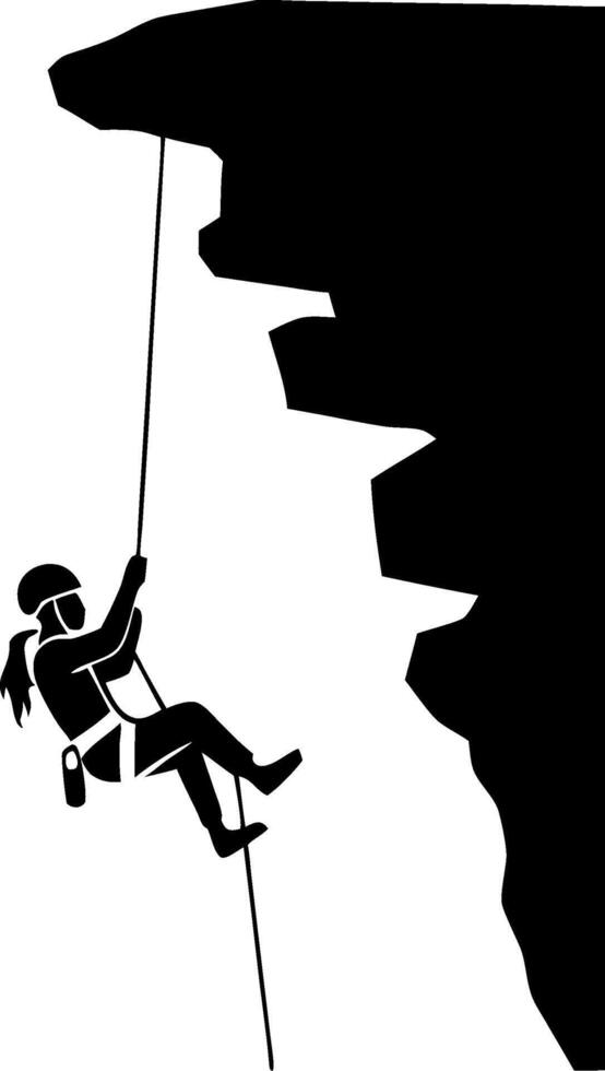 Rock Climber Silhouette with Rope on Cliffside for Adventure Activities vector