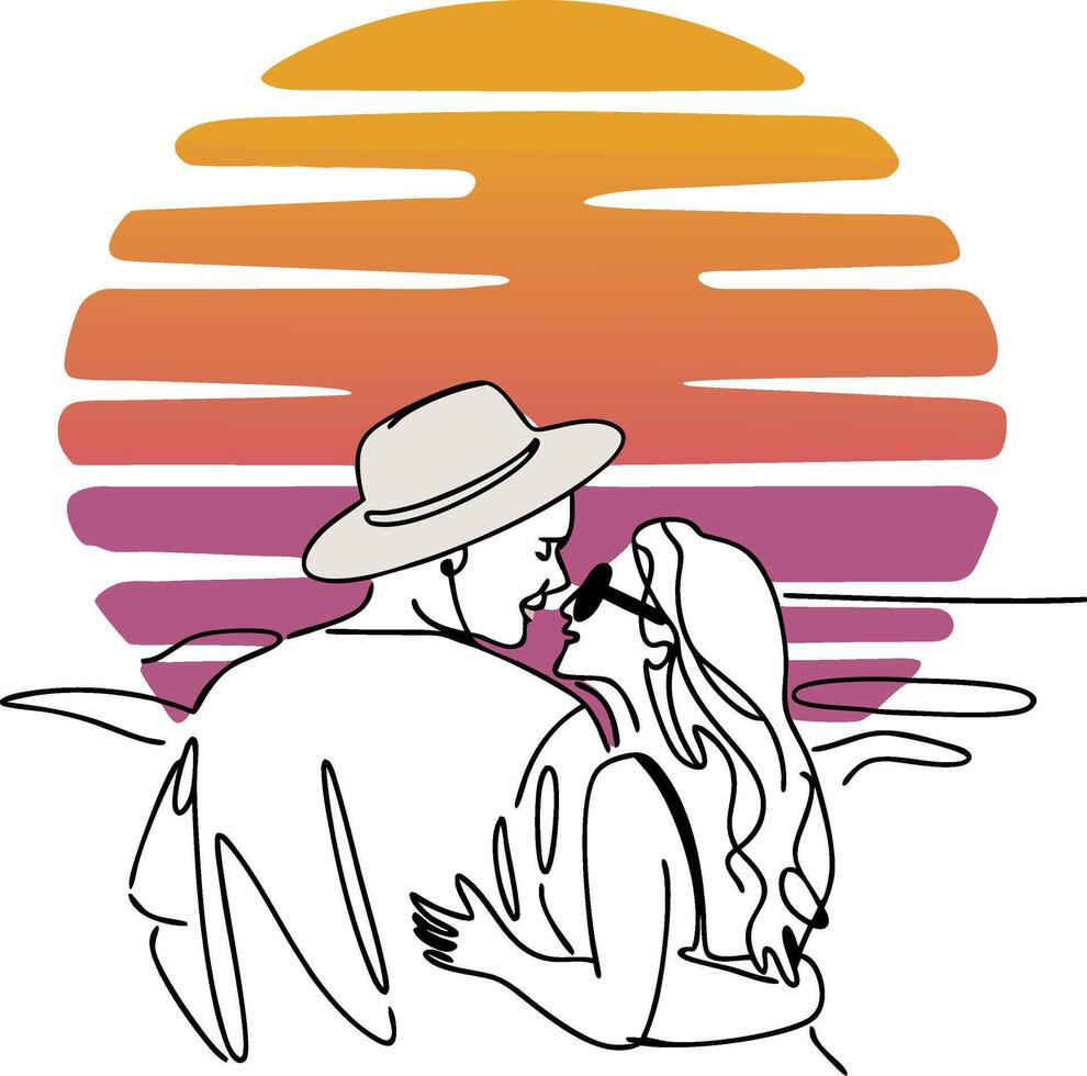 Romantic Couple Silhouette at Sunset Beach Illustration vector
