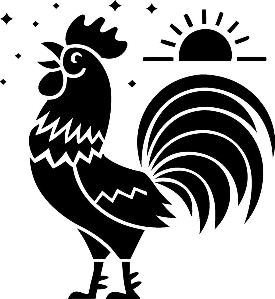 Rooster Silhouette with Rising Sun for Decorative Art and Design vector