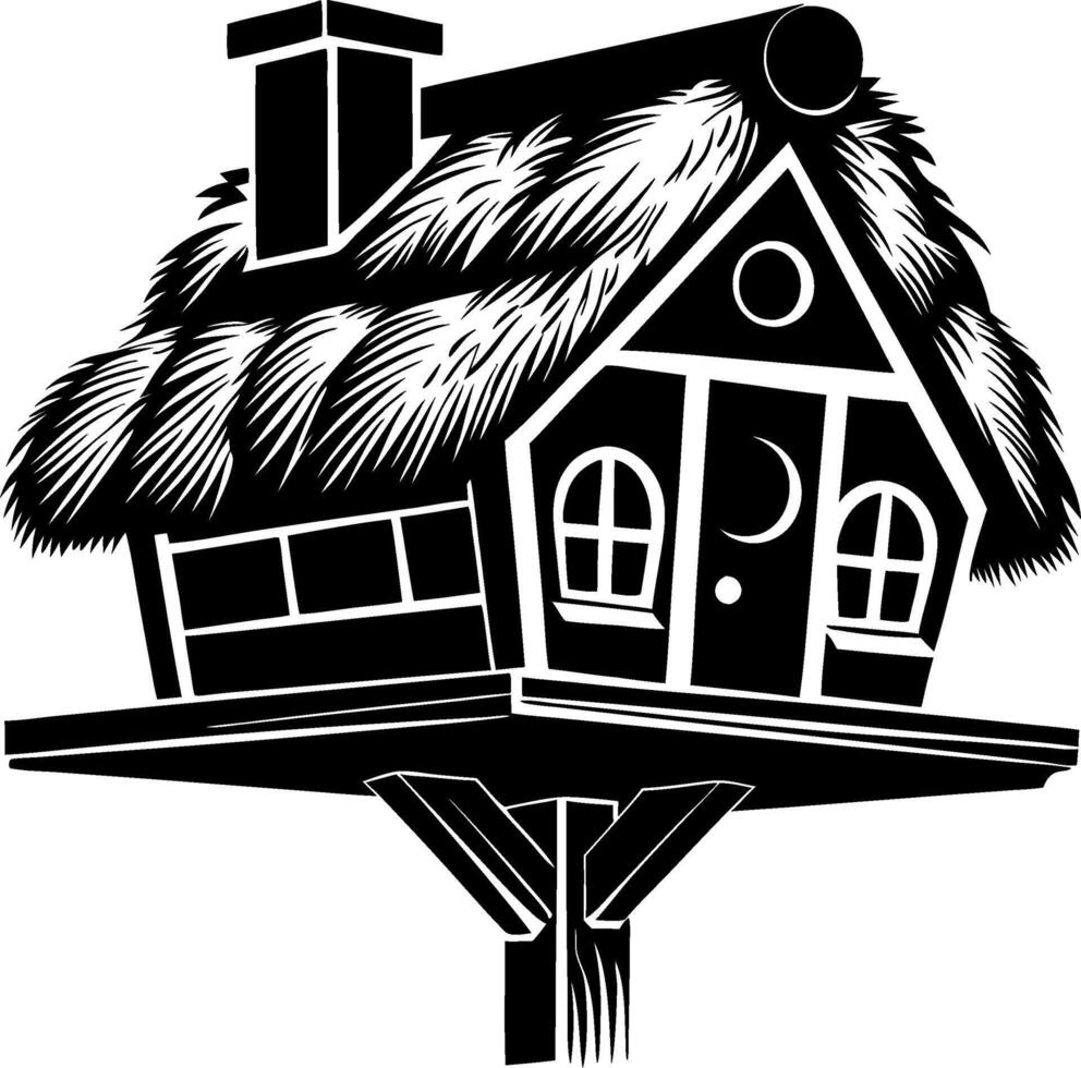 Rustic Treehouse with Thatched Roof Design for Illustrations and Decor vector