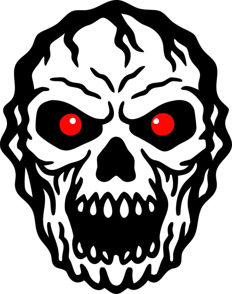 Scary Skull Face with Red Eyes Illustration for Halloween Decor and Design vector