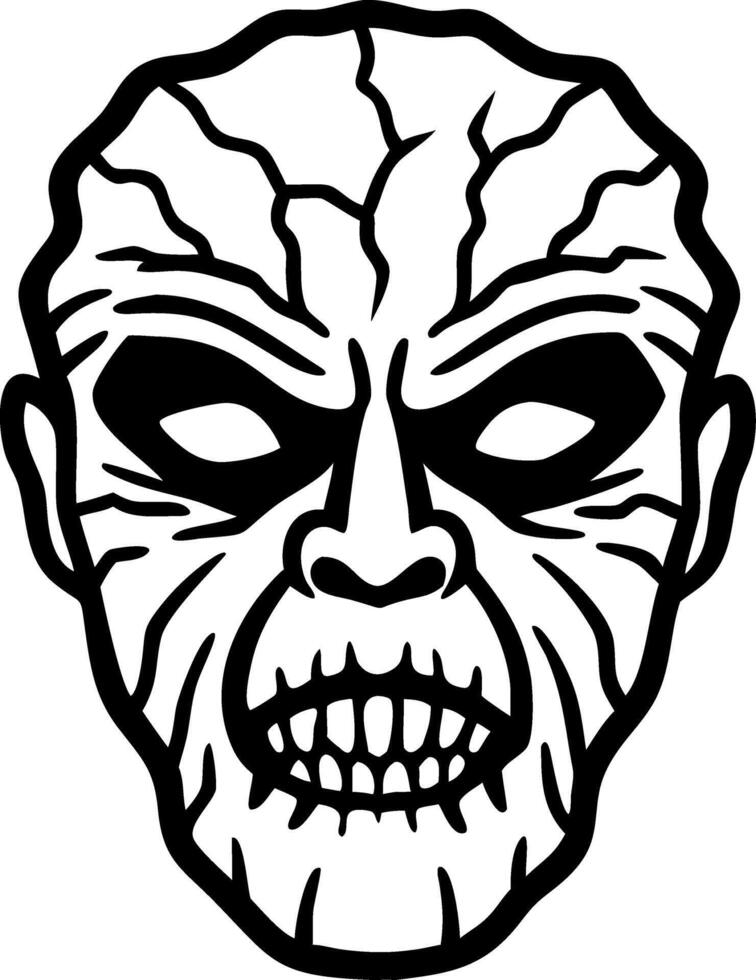 Scary Monster Face Art for Halloween Tattoo and Coloring Book Design vector