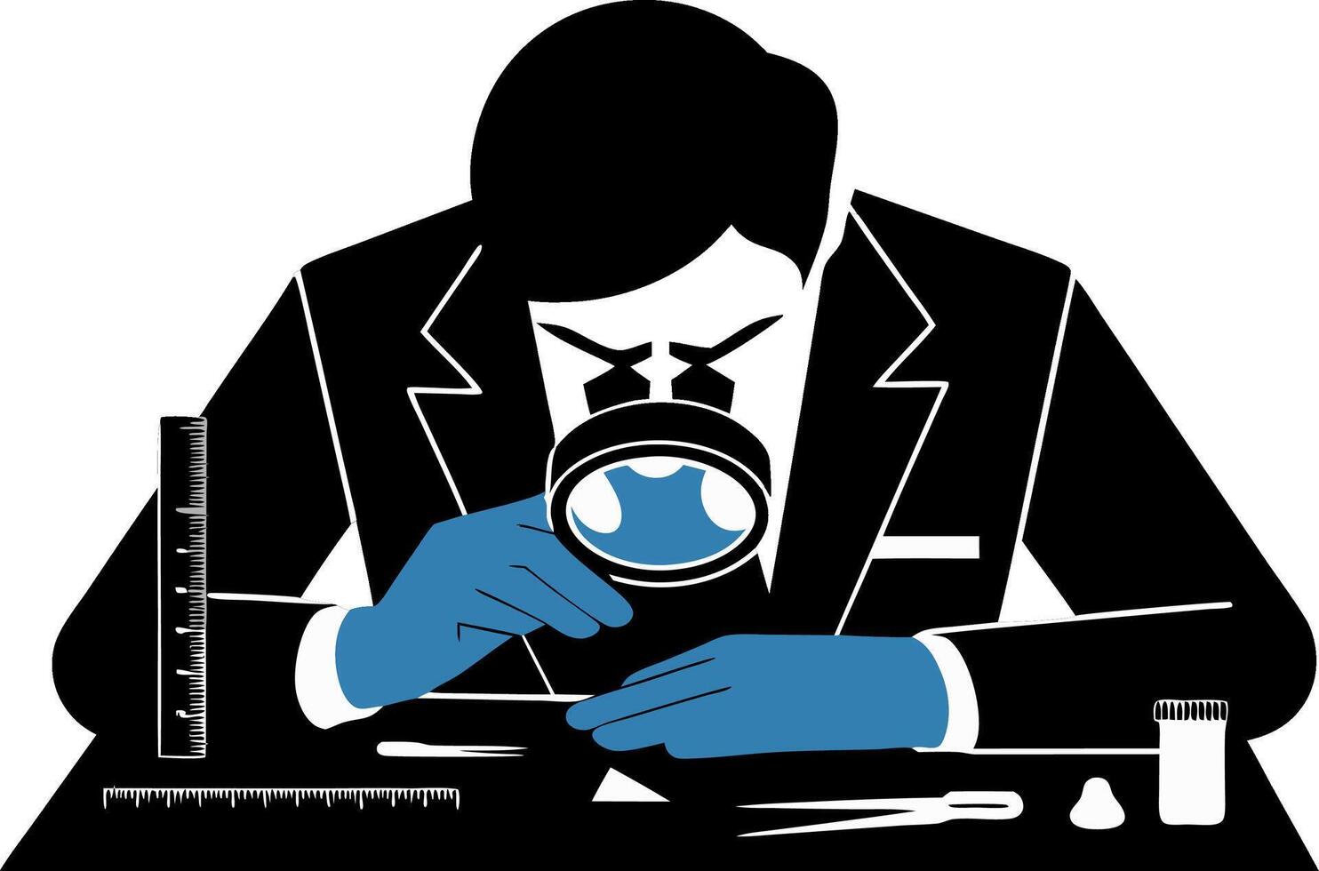 Scientist Analyzing Specimen with Magnifying Glass in Laboratory Illustration vector