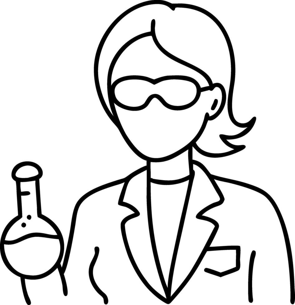 Scientist Woman Holding Beaker Line Art for Education and Science vector