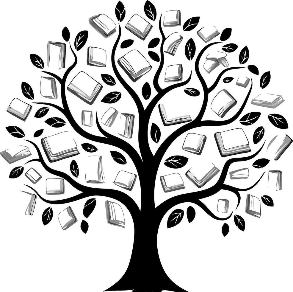 Silhouette Book Tree Education Concept for Libraries and Learning Resources vector