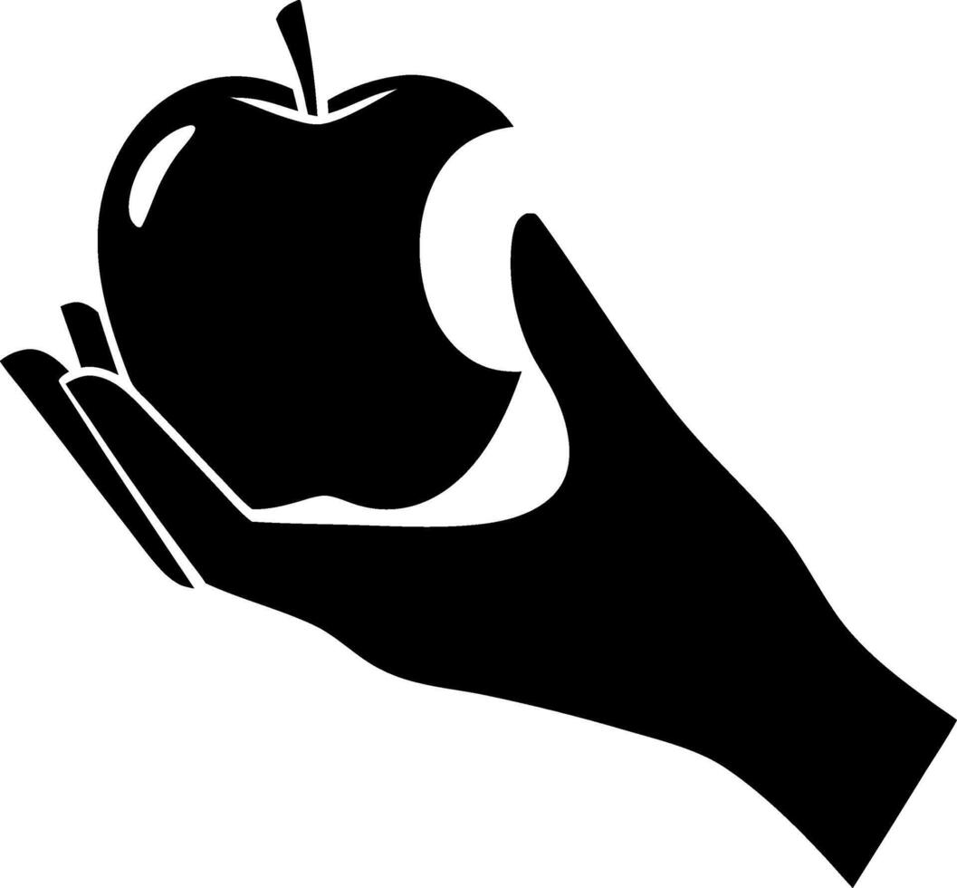 Silhouette Hand Holding Apple Illustration for Design and Decoration vector