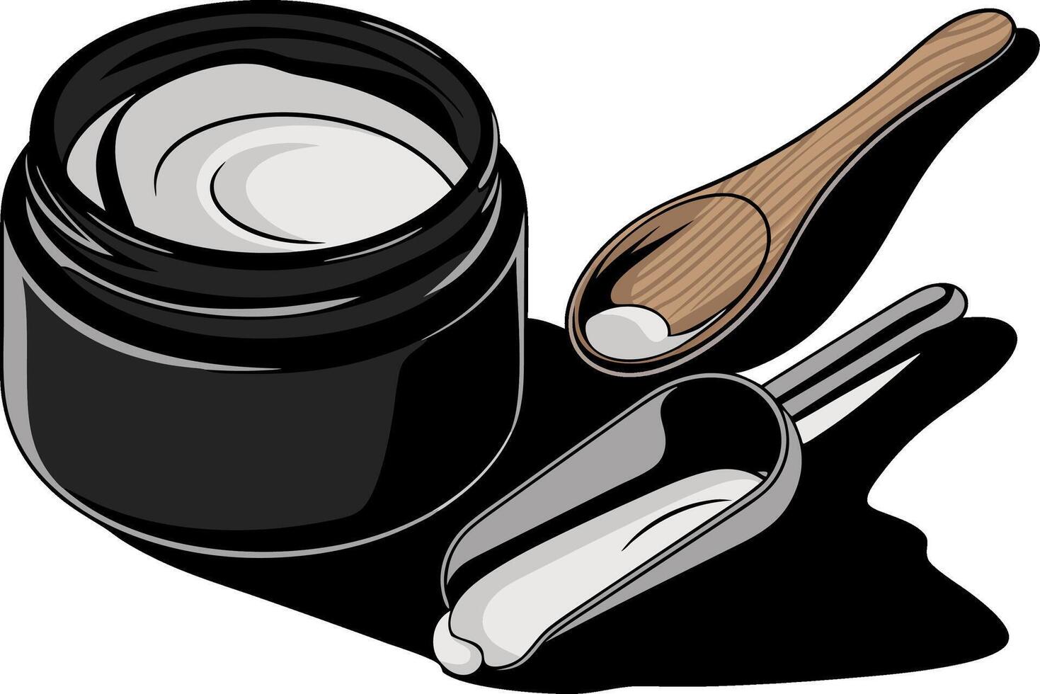 Skincare Cream Jar with Wooden and Metal Spoons Illustration vector