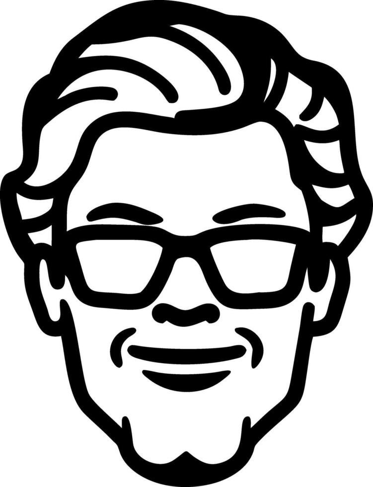 Smiling Bearded Man in Glasses Black and White Line Art Portrait vector