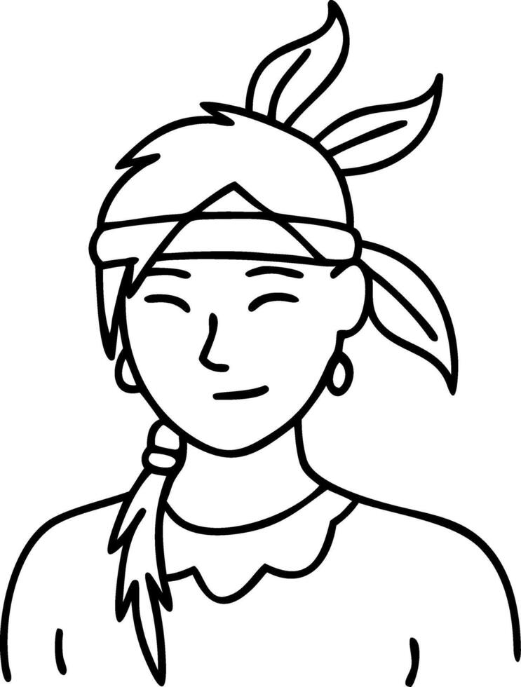 Smiling Person with Braided Hair and Bandana Line Art for Coloring Books vector