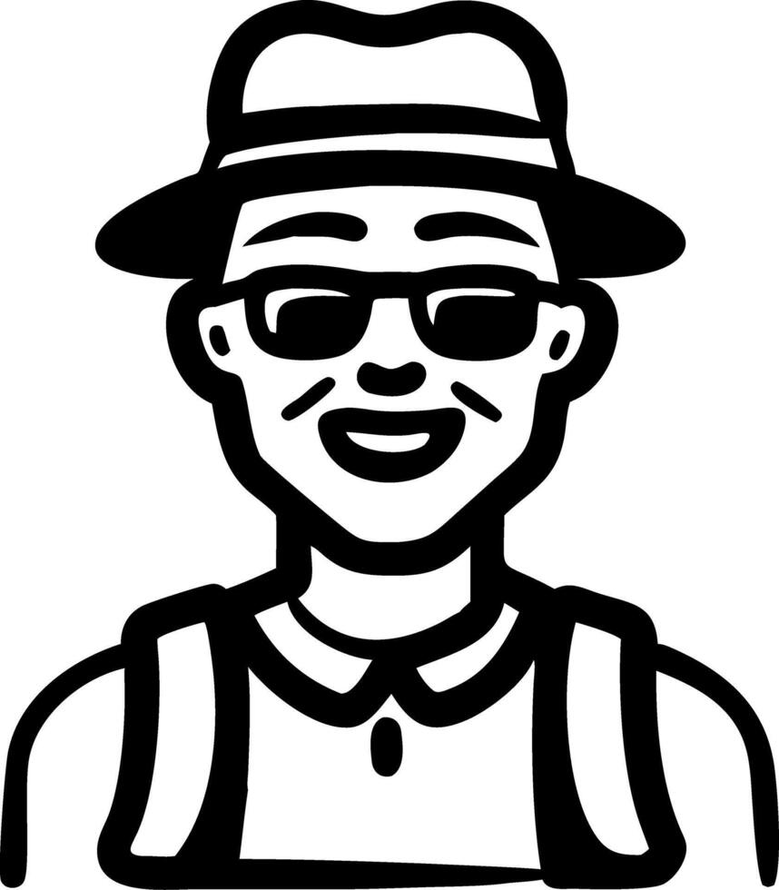 Smiling Older Man in Hat and Glasses Illustration for Design and Branding vector