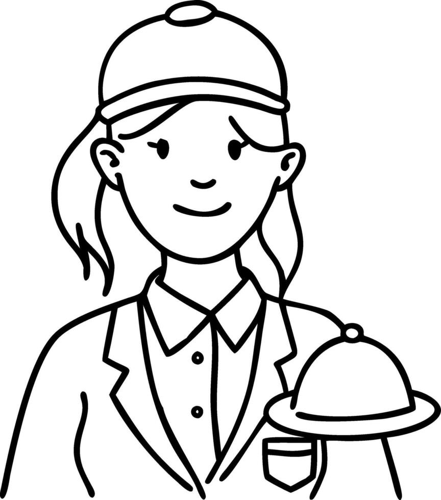 Smiling Waitress Holding Tray Illustration for Hospitality and Culinary Design vector