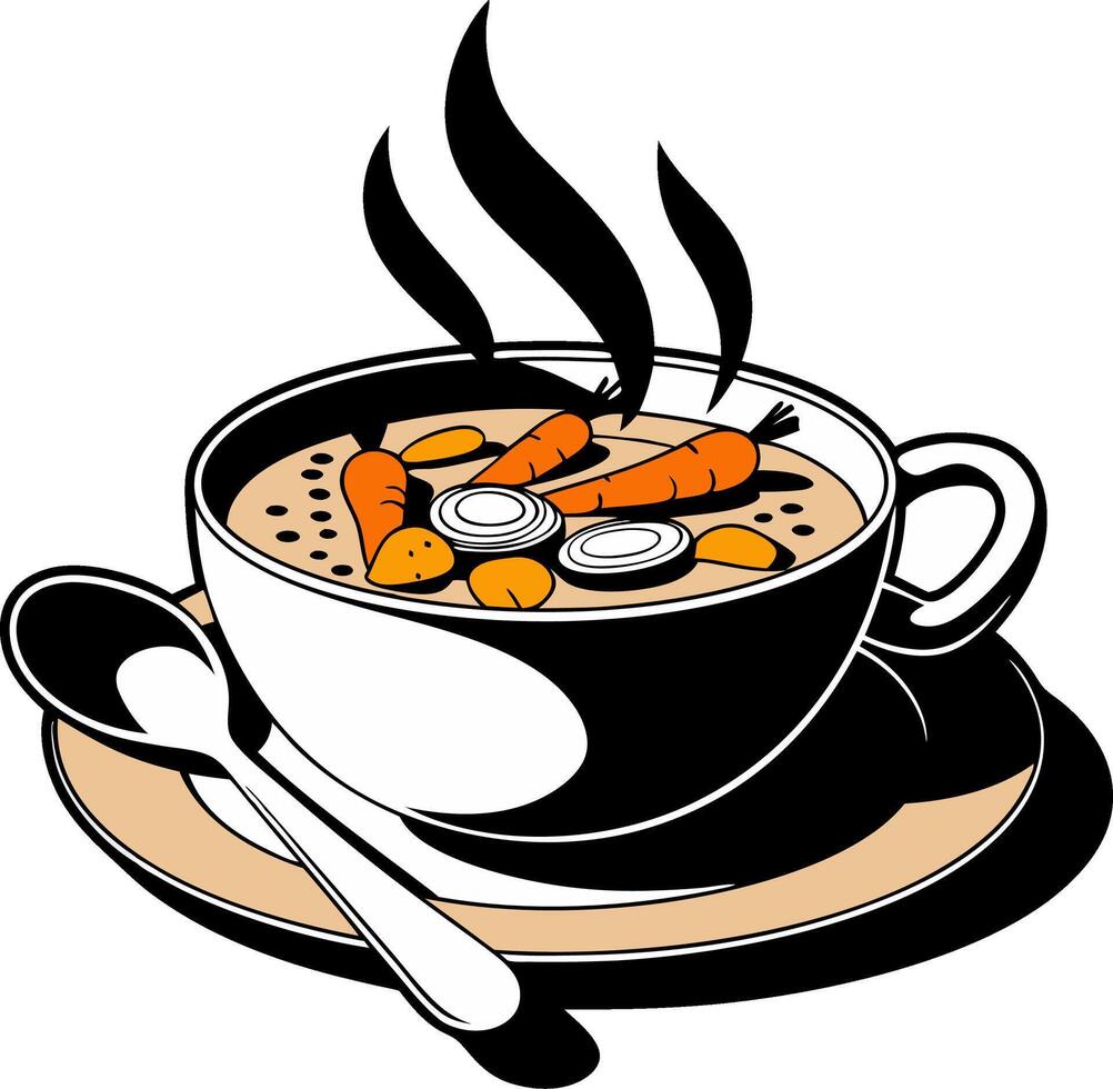Steaming Illustration Soup Bowl with Fresh Vegetables Carrots and Onions vector
