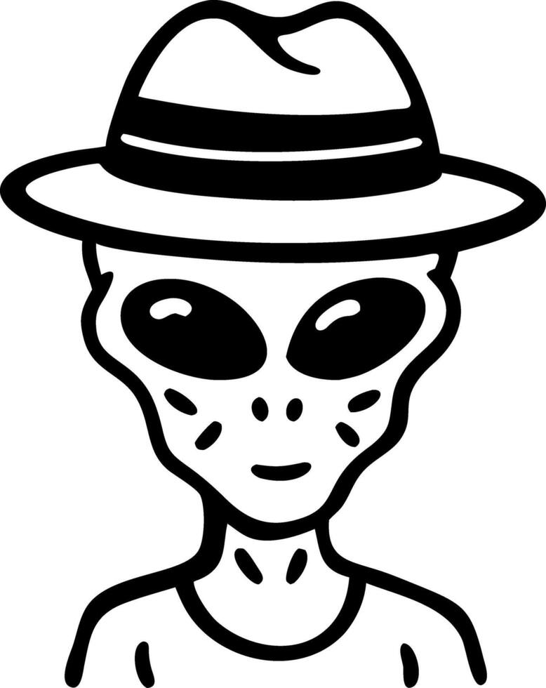 Stylish Alien in Fedora Hat Illustration for Tattoos and Coloring Books vector