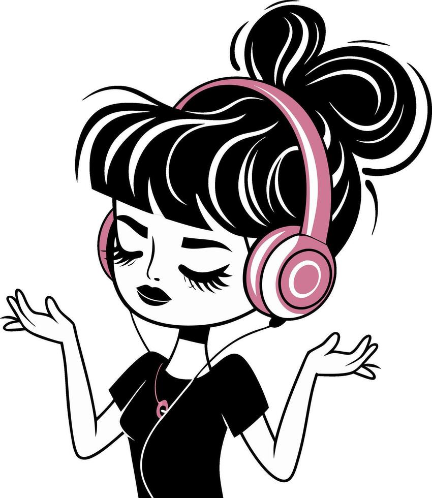 Stylish Girl Enjoying Music with Headphones Illustration vector