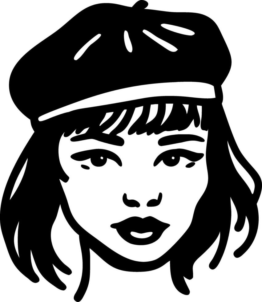 Stylish Female Portrait with Beret Art for Illustrative Design vector