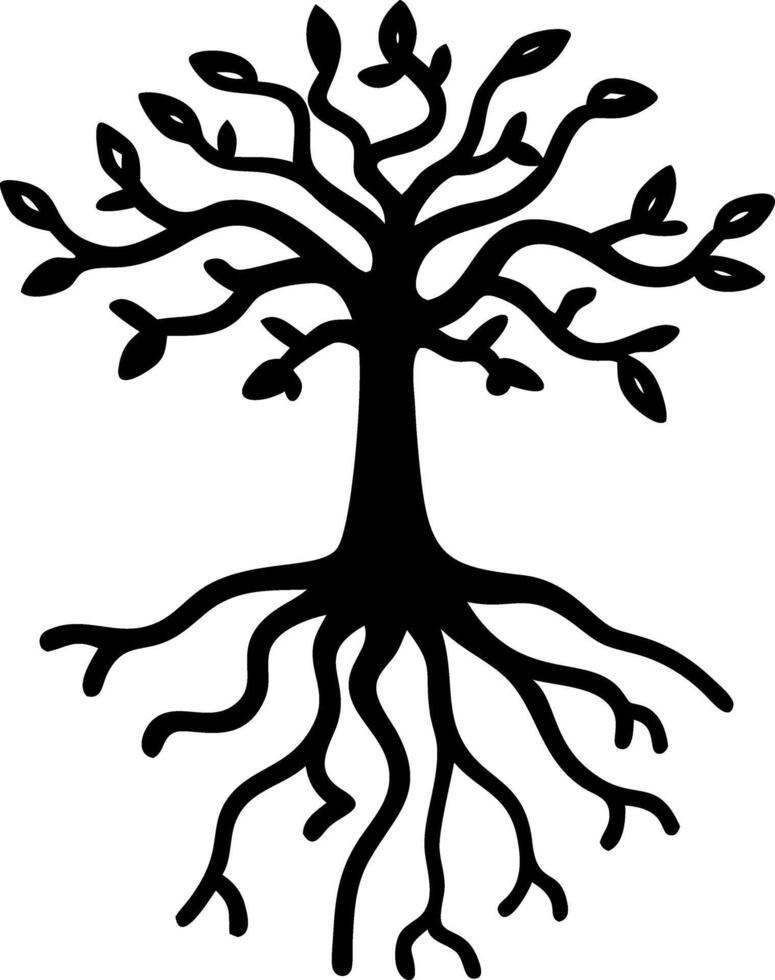 Stylized Tree Silhouette with Roots and Branches for Decorative Design vector