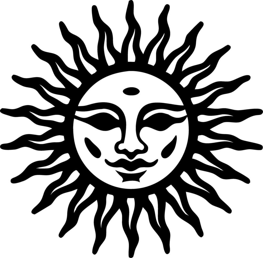 Sun Face with Radiating Flames Tribal for Tattoos and Design Projects vector