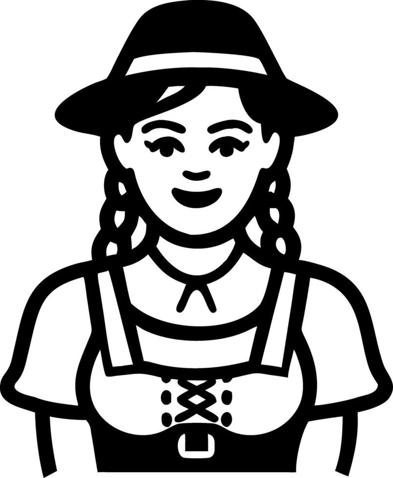 Traditional Bavarian Woman in Dirndl Hat Braids Art for Cultural Design vector