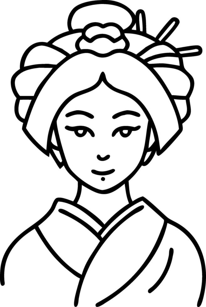 Traditional Geisha Line Art Illustration for Tattoo and Coloring Book Design vector