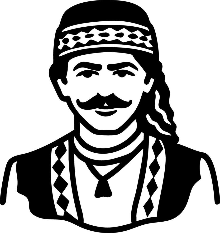 Traditional Greek Folk Art Man Illustration with Mustache and Headband vector