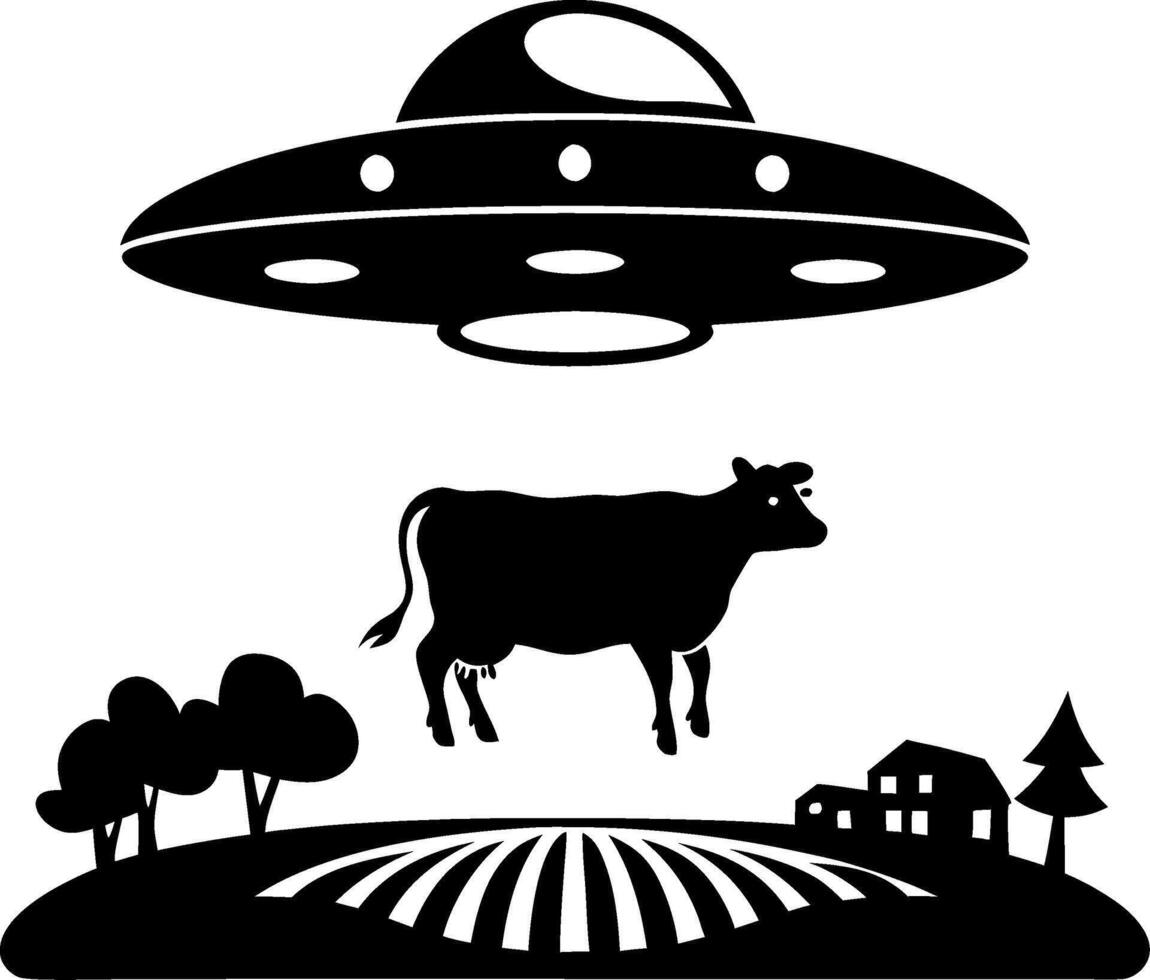 UFO Abduction Farm Scene with Cow and Spaceship vector