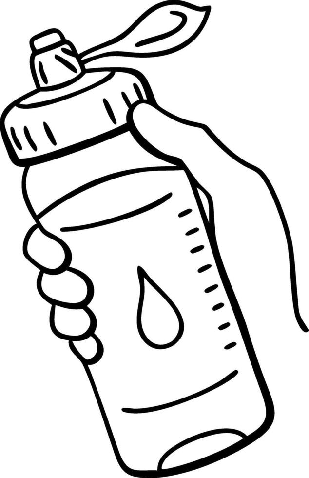 Drawing of Hand Holding Water Bottle for Fitness and Hydration Themes vector