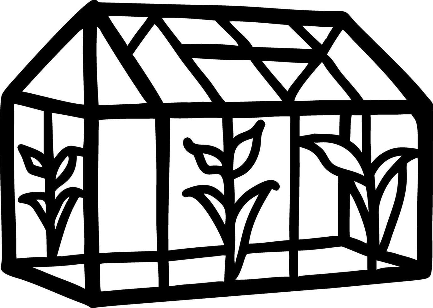 Greenhouse Illustration with Plants Black Line Art Design vector