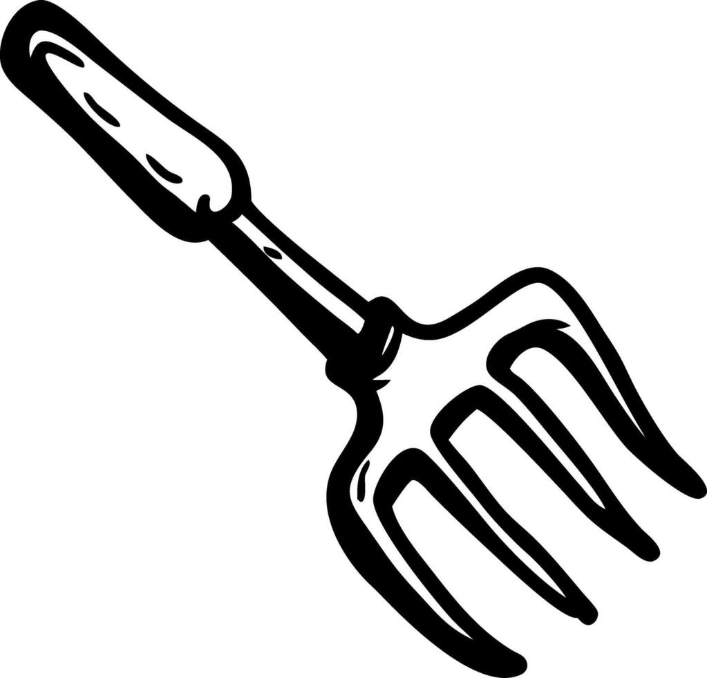 Illustration Black Outline Garden Hand Fork Tool Design vector