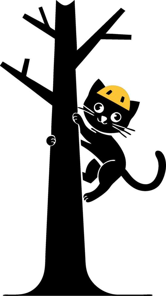 Illustration Cat Climbing Tree Wearing Helmet Playful Design vector