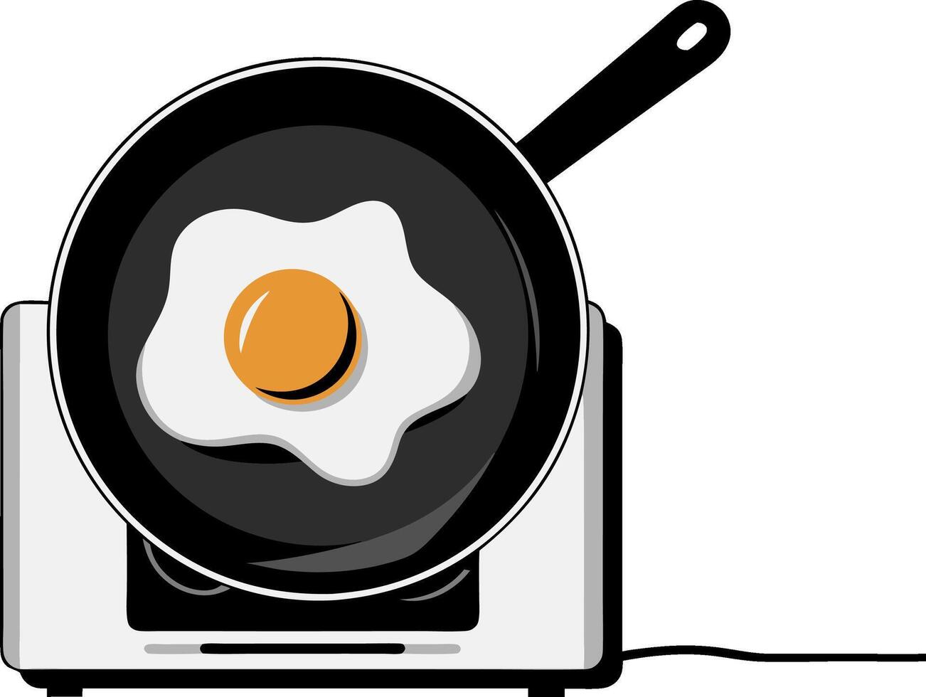 Illustration Fried Egg Cooking in Pan on Stove for Culinary Art and Design vector