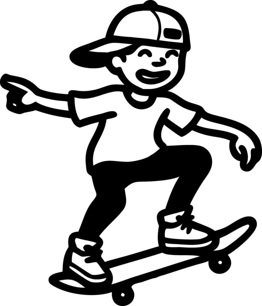 Illustration Happy Kid Skateboarding Perfect for Coloring Books or Wall Art vector