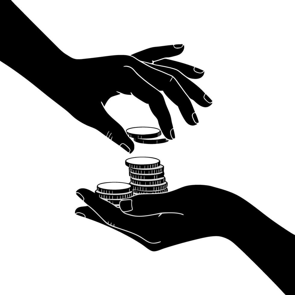 Illustration Hands Exchanging Money Coins Financial Transaction Art Design vector
