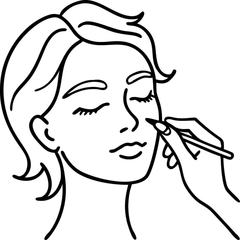 Illustration Makeup Application Woman's Face Line Art Beauty vector