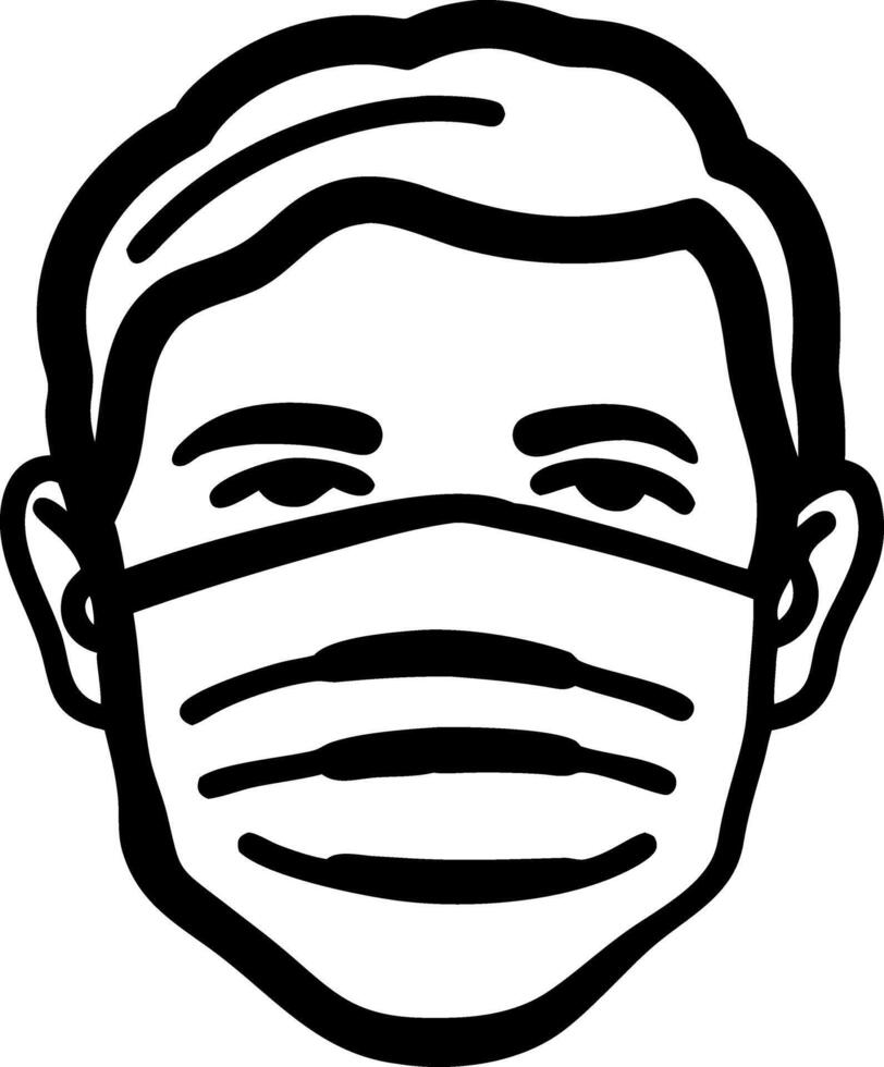 Illustration Man Wearing Face Mask Black Outline Pandemic Safety vector