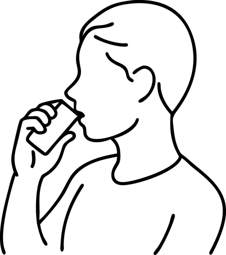 Illustration Man Using Inhaler Outline Style Health Concept vector