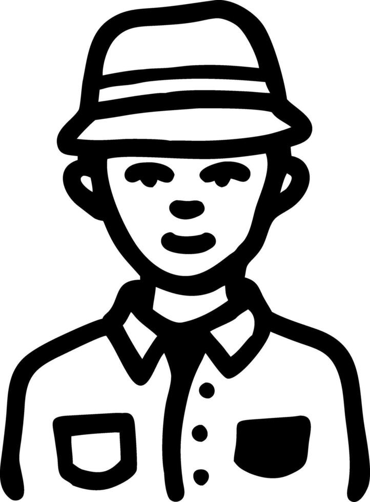 Illustration Man Wearing Hat and Shirt Minimalistic Line Art vector