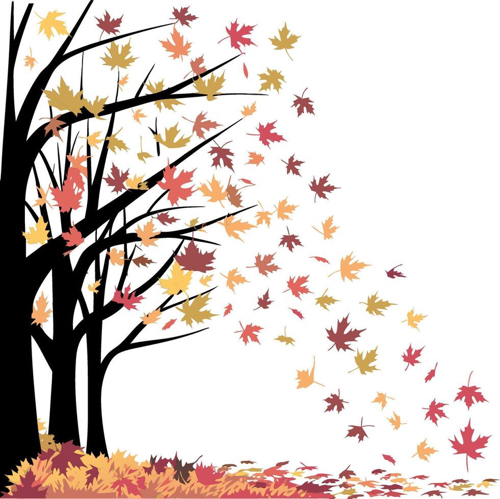 Illustration of Autumn Tree with Falling Leaves for Seasonal Design vector