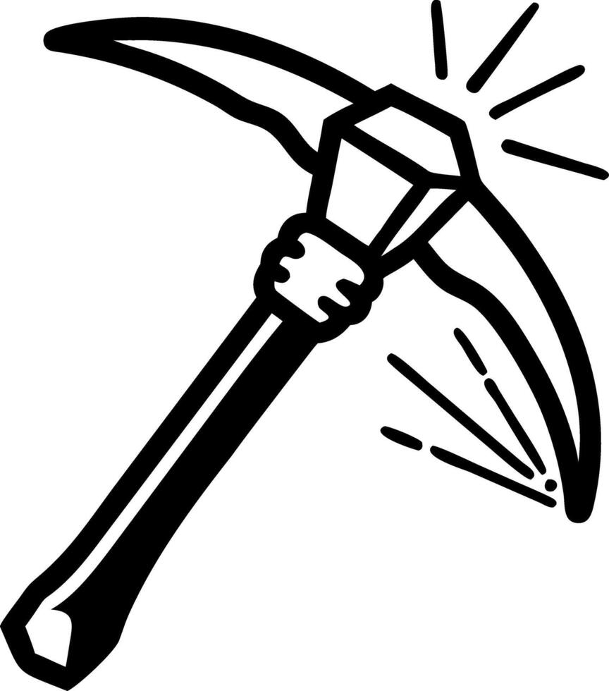 Illustration of Black Line Art Pickaxe for Mining and Construction Design vector