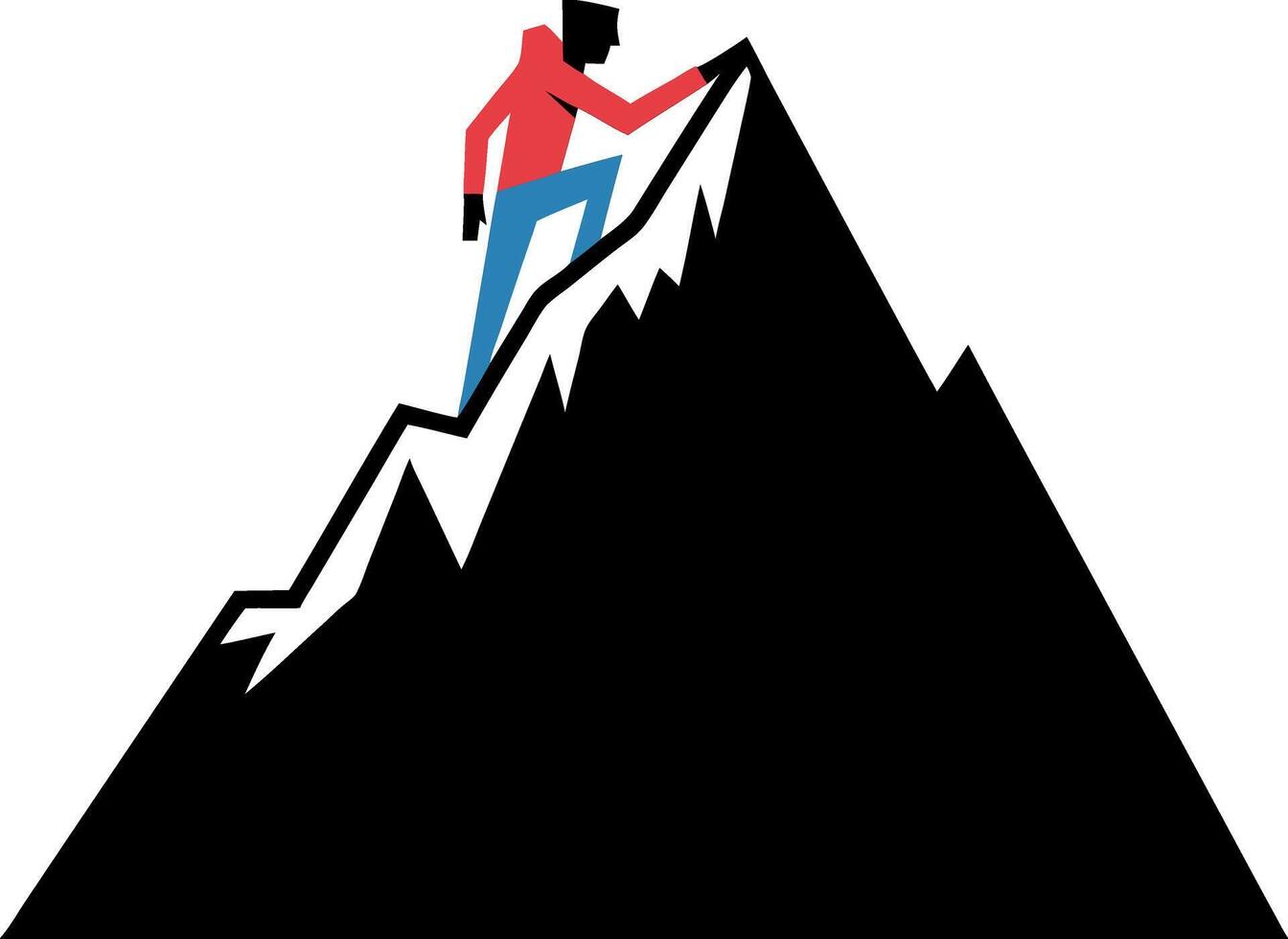 Illustration of Climber Ascending Mountain Symbolizing Success and Achievement vector