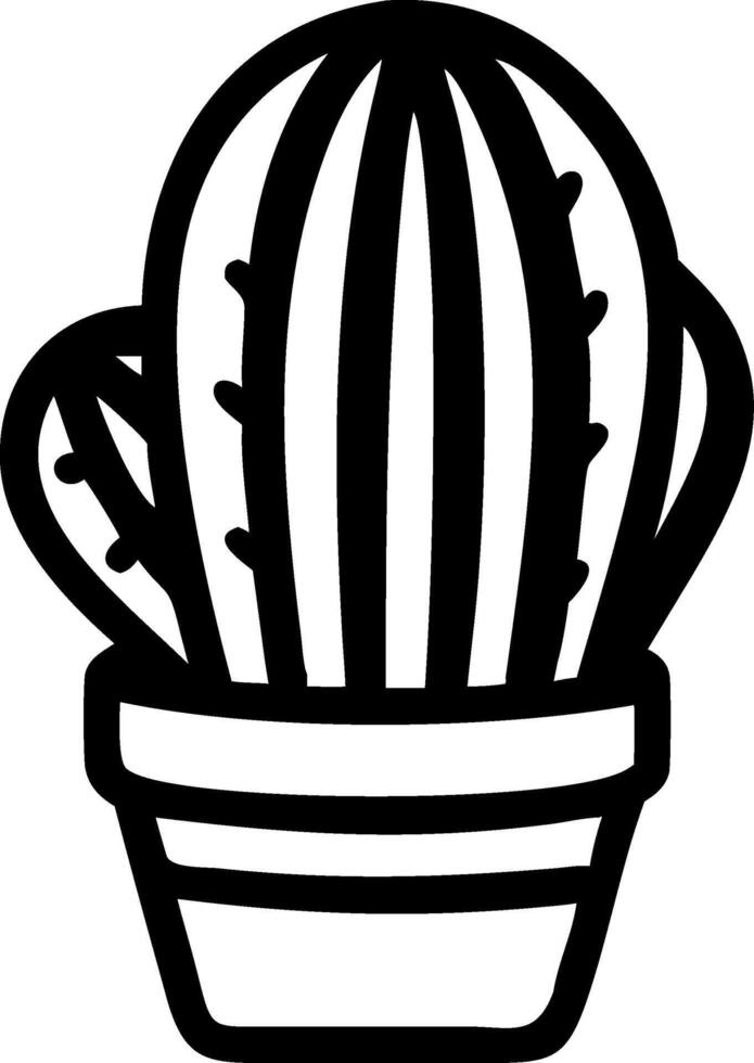 Illustration of Potted Cactus Line Art for Tattoo and Coloring Book Design vector