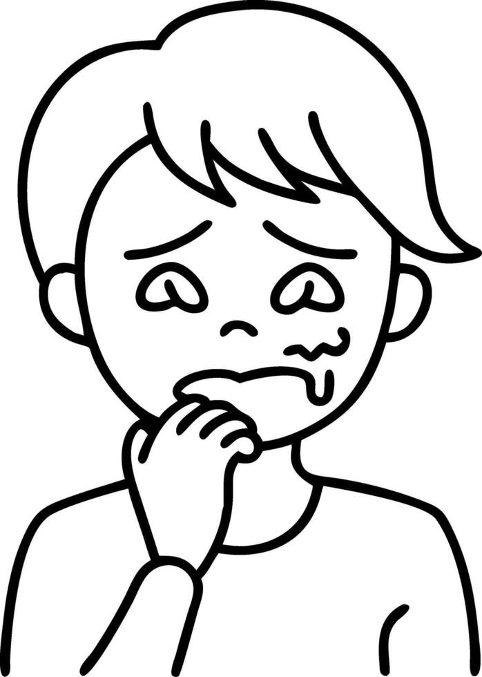 Illustration of Worried Child Expression Anxiety Line Art Design vector