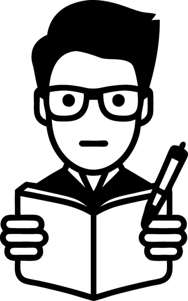 Illustration Person Reading Book with Glasses Pen Insightful Learning Concept vector