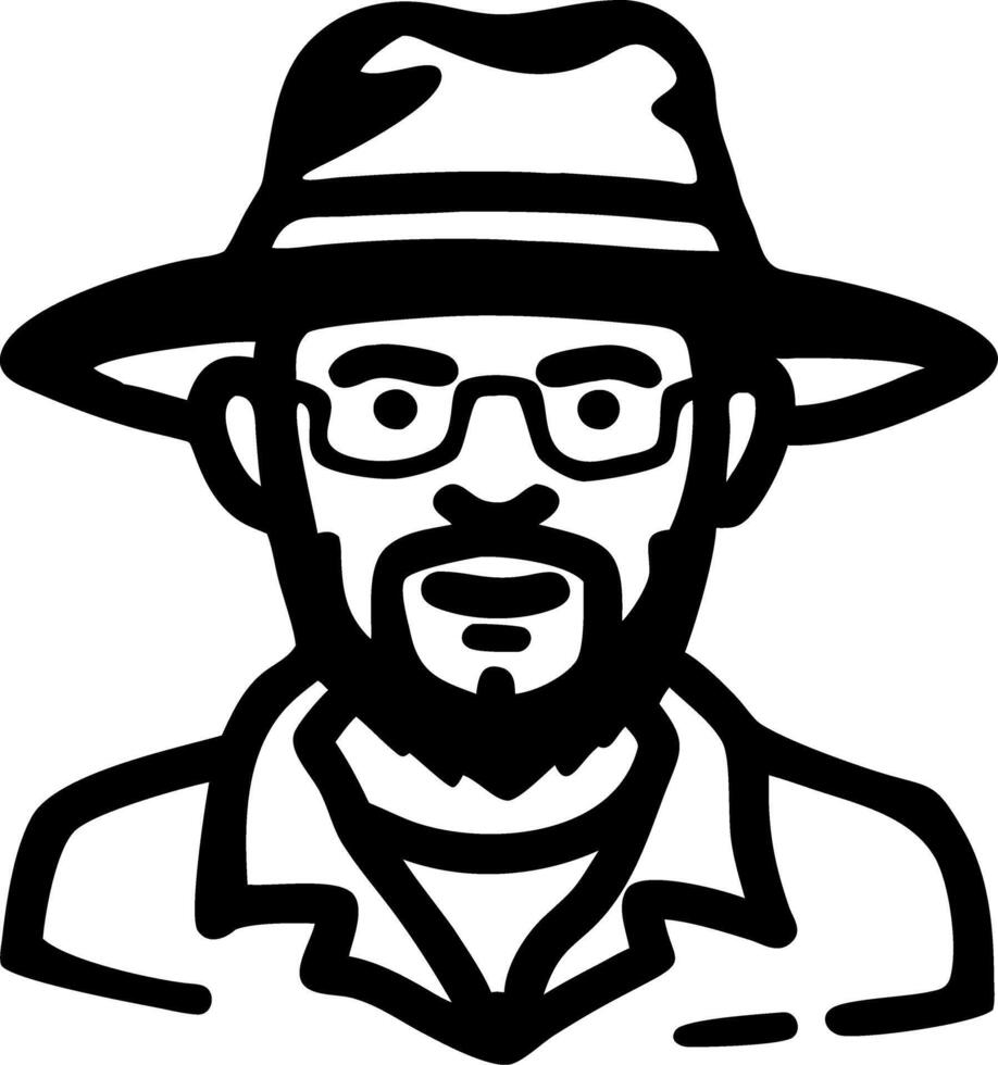 Illustration Portrait of Bearded Man in Hat with Glasses for Graphic Design Use vector