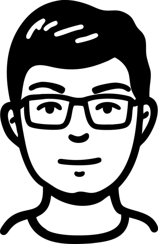 Illustration Smiling Man Glasses Black Hair Simple Face Design vector