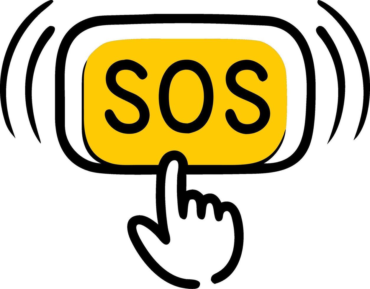 Illustration SOS Emergency Button with Hand Press Gesture vector