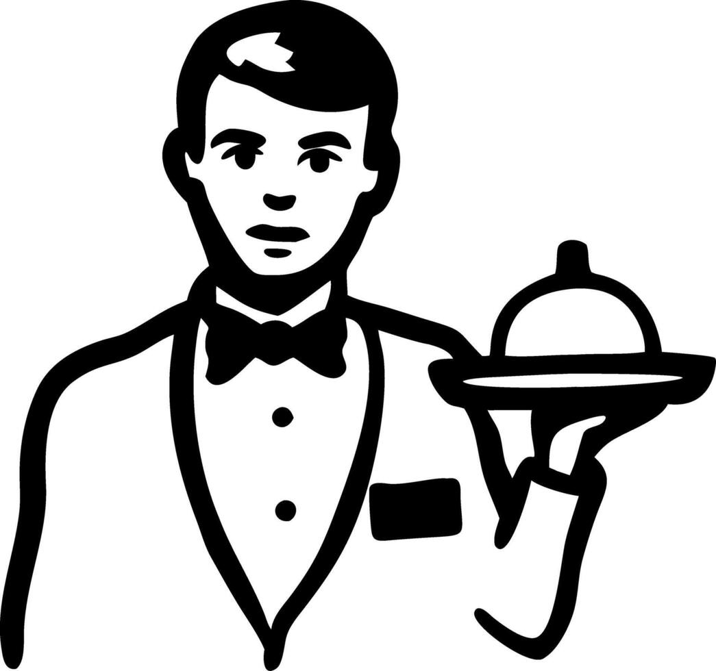 Illustration Waiter Serving Cloche Tray Hospitality Business Design vector