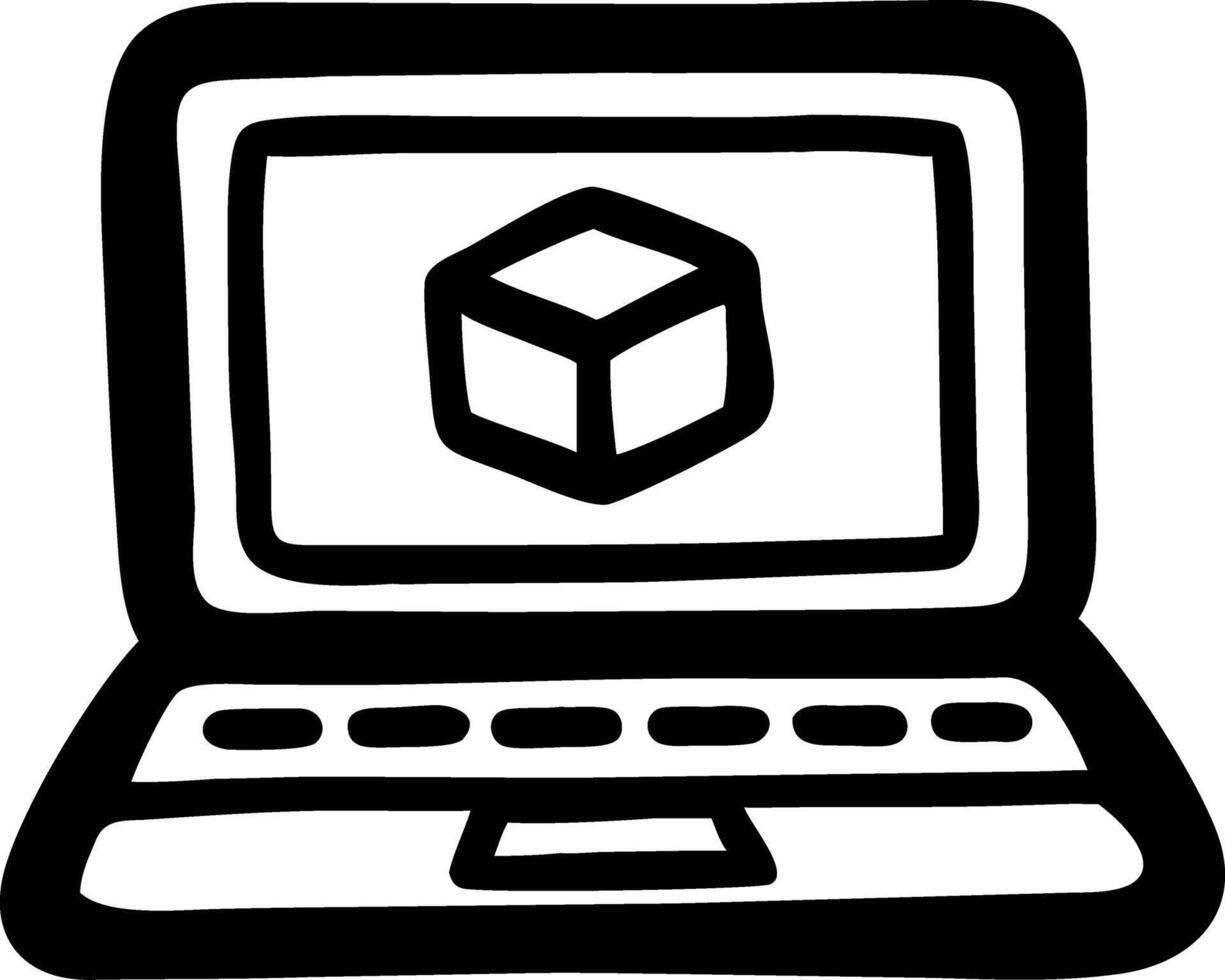 Laptop with 3D Cube for Design and Technology Applications vector