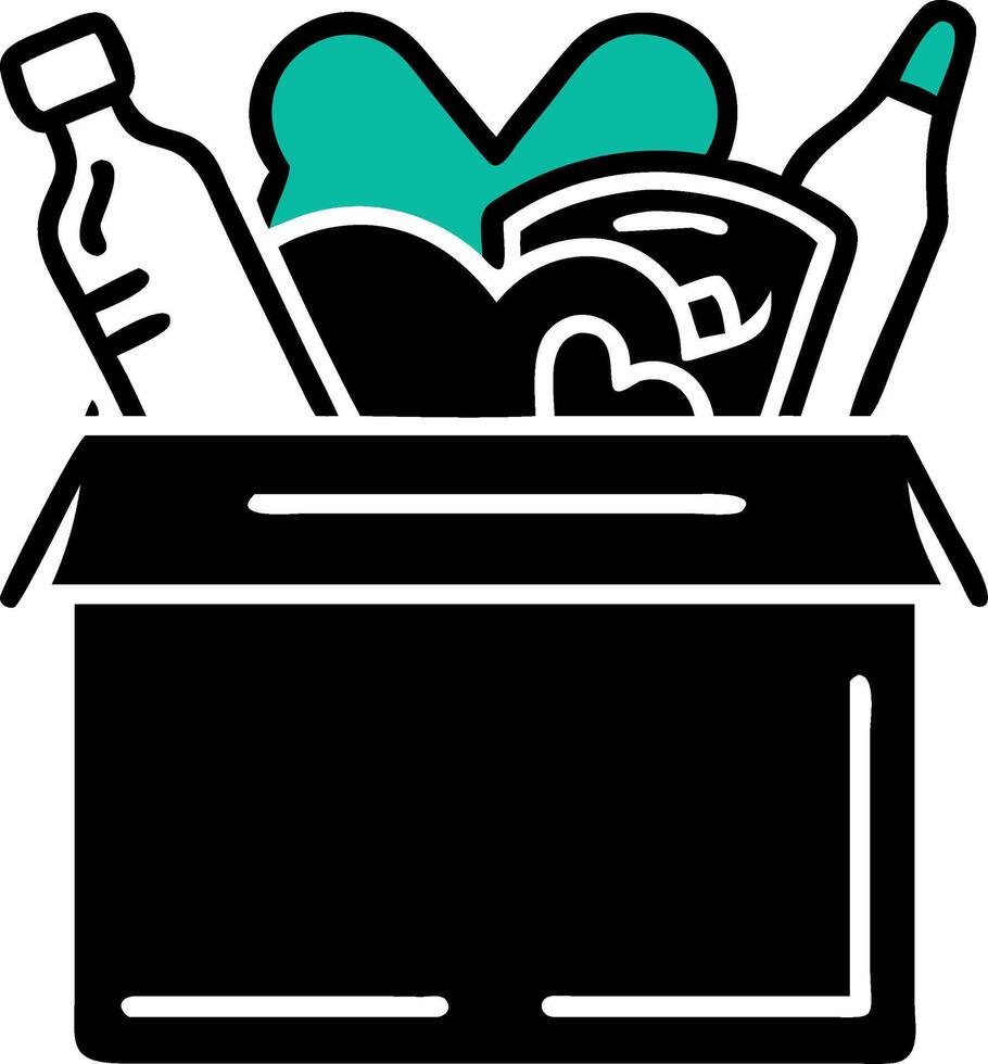 of Donation Box with Green Heart and Food Items vector