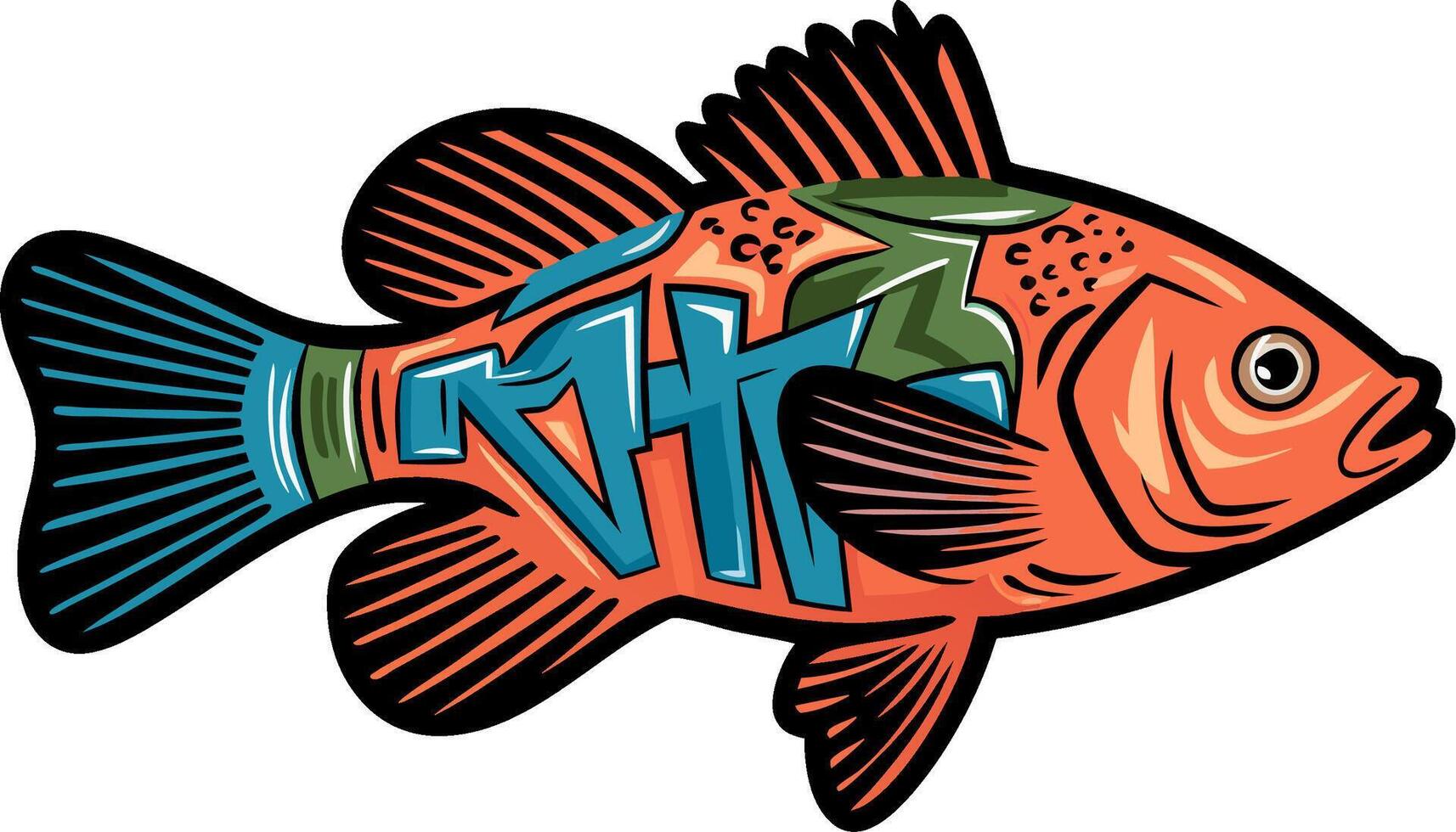 Vibrant Graffiti Art Fish Design Ideal for Tattoos and Coloring Projects vector