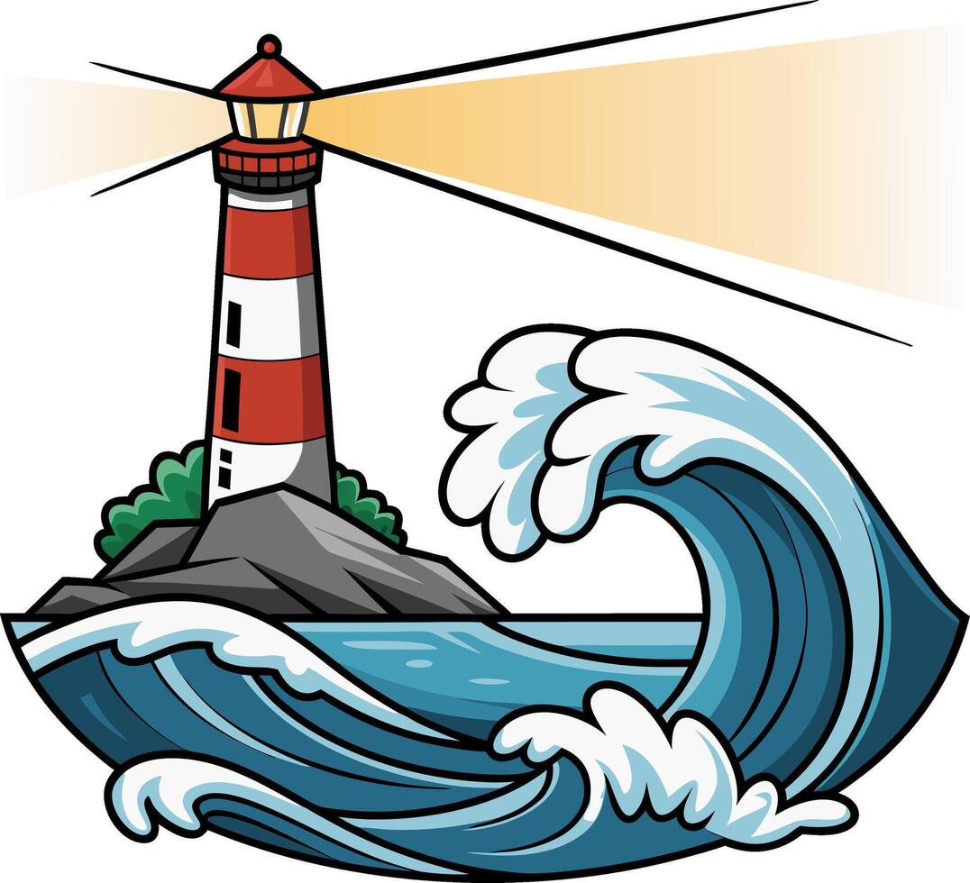 Vibrant Lighthouse and Ocean Wave for Nautical Themes and Design vector